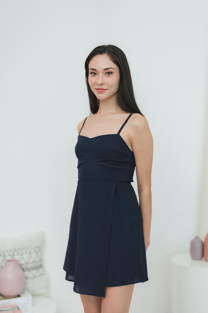 Delancy Cami Textured Dress Romper in Navy (XS)
