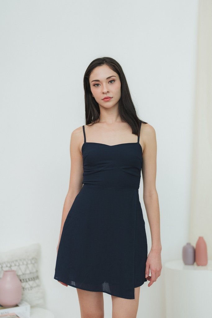 Delancy Cami Textured Dress Romper in Navy (XS)