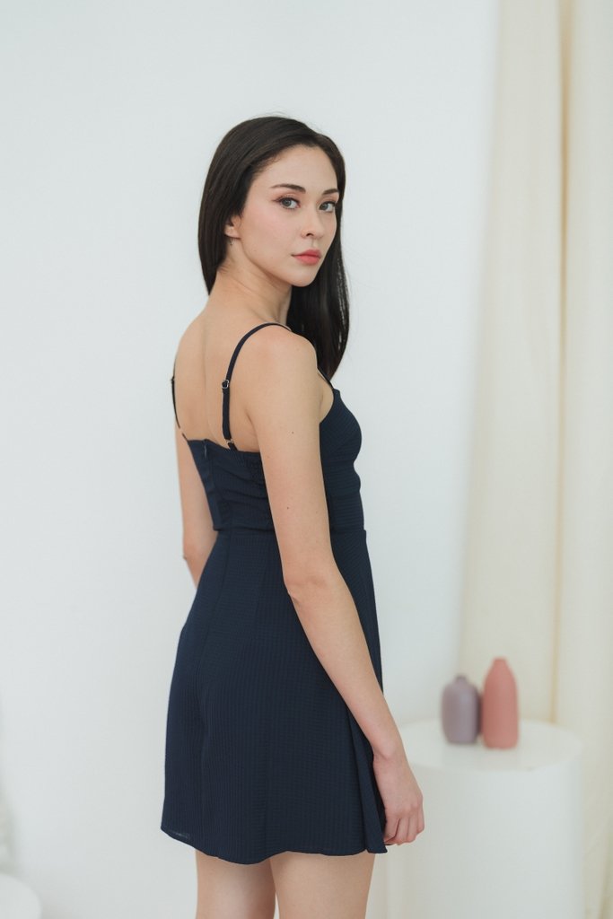 Delancy Cami Textured Dress Romper in Navy (XS)