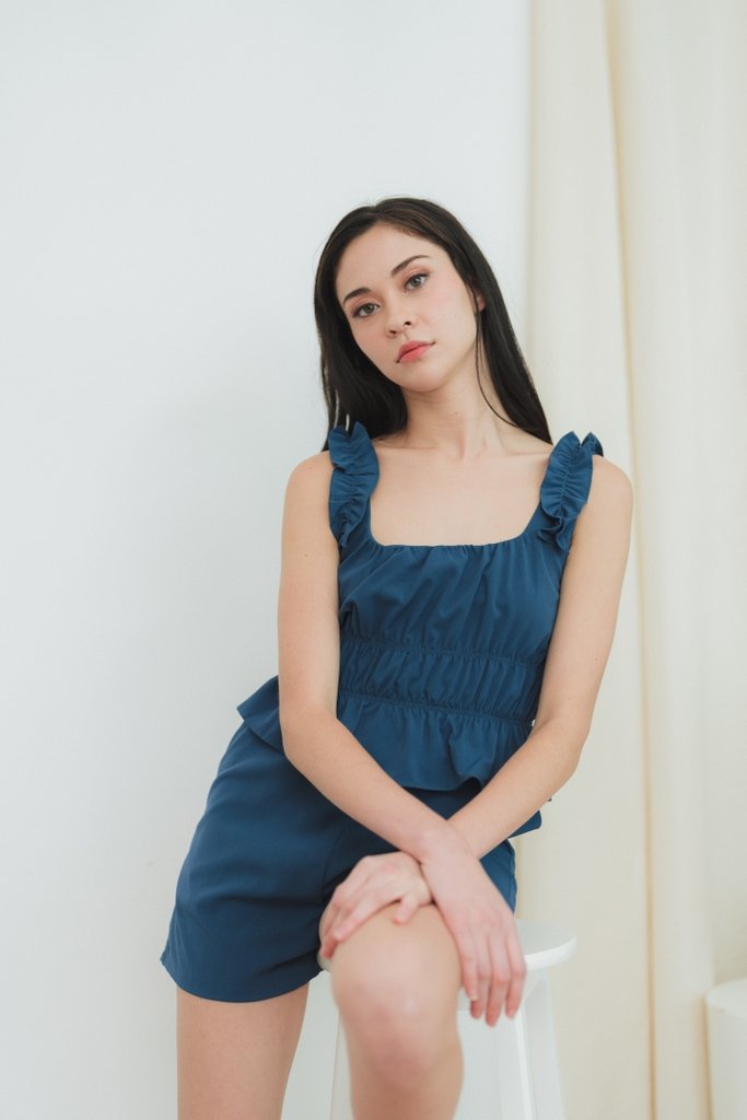 Shania Ruffles Romper in Teal Blue