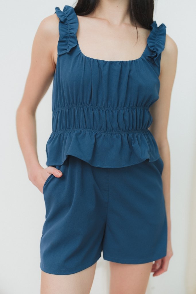 Shania Ruffles Romper in Teal Blue