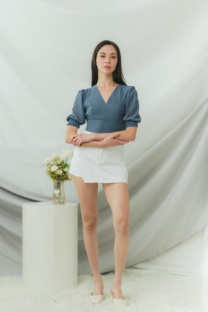 Lory Swiss Dot Crop Top in Teal