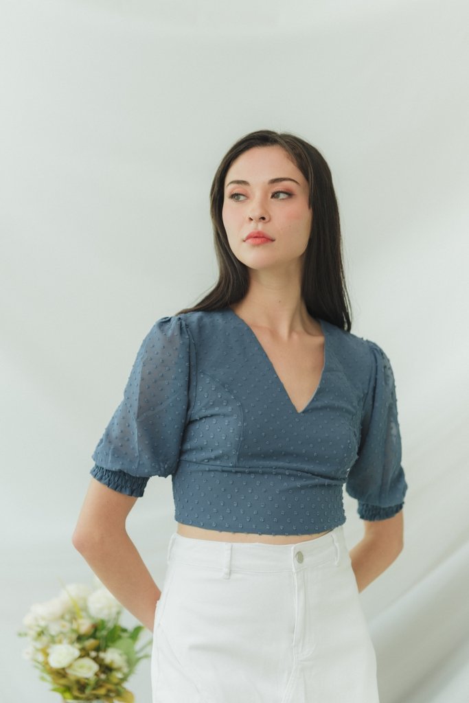 Lory Swiss Dot Crop Top in Teal