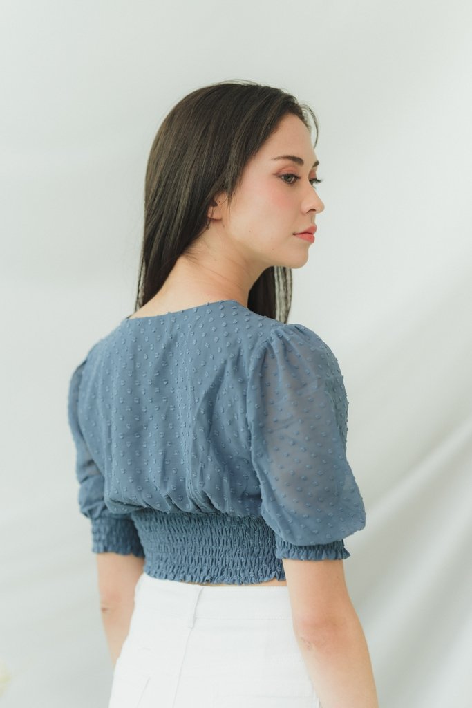 Lory Swiss Dot Crop Top in Teal