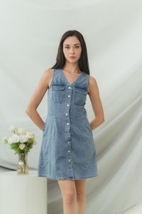 Gale Denim Dress in Mid-Wash (XXL)