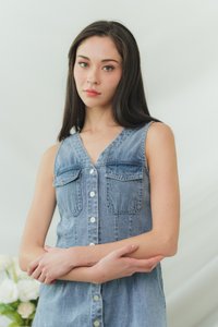 Gale Denim Dress in Mid-Wash (XXL)