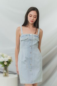 Esta Denim Button Dress in Light Wash (XS)