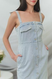 Esta Denim Button Dress in Light Wash (XS)