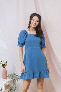 Gretchen Two-Way Ruffle Hem Dress in Blue (XS)
