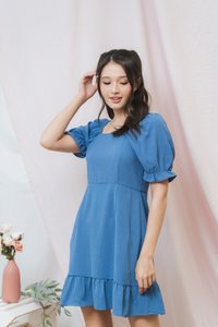Gretchen Two-Way Ruffle Hem Dress in Blue (XS)