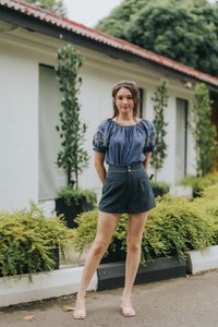 Harlow Button Pocket Shorts in Gunmetal Grey (XS)
