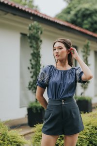 Harlow Button Pocket Shorts in Gunmetal Grey (XS)
