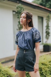 Harlow Button Pocket Shorts in Gunmetal Grey (XS)