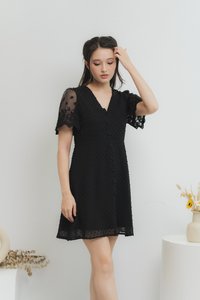 Edgar Swiss Dot Mesh Sleeve Dress in Black (XS)