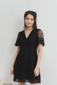 Edgar Swiss Dot Mesh Sleeve Dress in Black (XS)