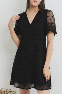 Edgar Swiss Dot Mesh Sleeve Dress in Black (XS)