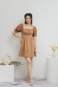 Betty Eyelet Sleeve Dress in Brown