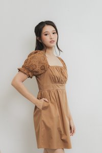 Betty Eyelet Sleeve Dress in Brown