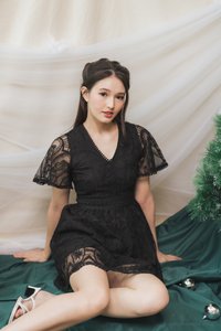 Ember Embroidery Mesh Dress Romper in Black (XS)
