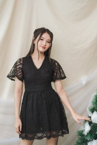 Ember Embroidery Mesh Dress Romper in Black (XS)