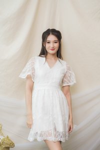 Ember Embroidery Mesh Dress Romper in White (XS)