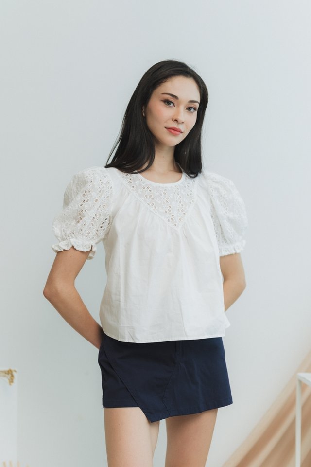 Sher Eyelet Sleeve Top in White