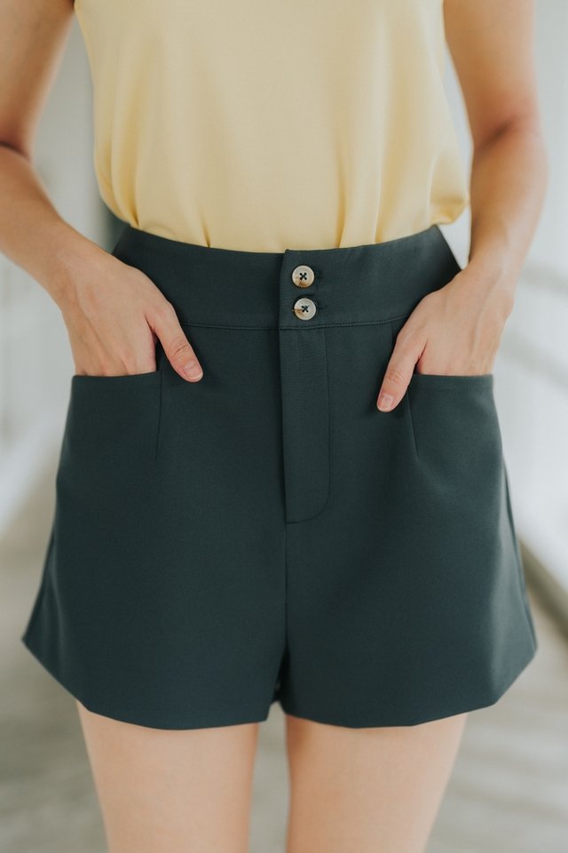 Harlow Button Pocket Shorts in Gunmetal Grey (XS)