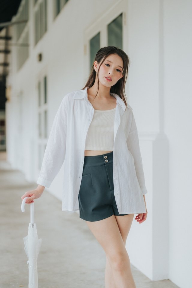 Meagan Textured Button Shirt Top in White