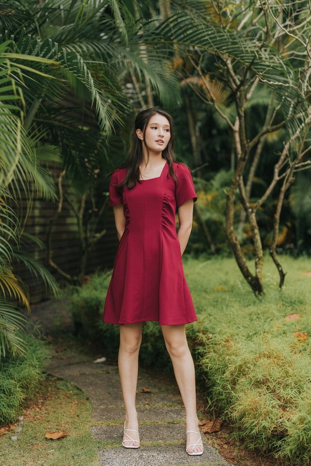Holly Side Ruched Dress in Wine (XS)