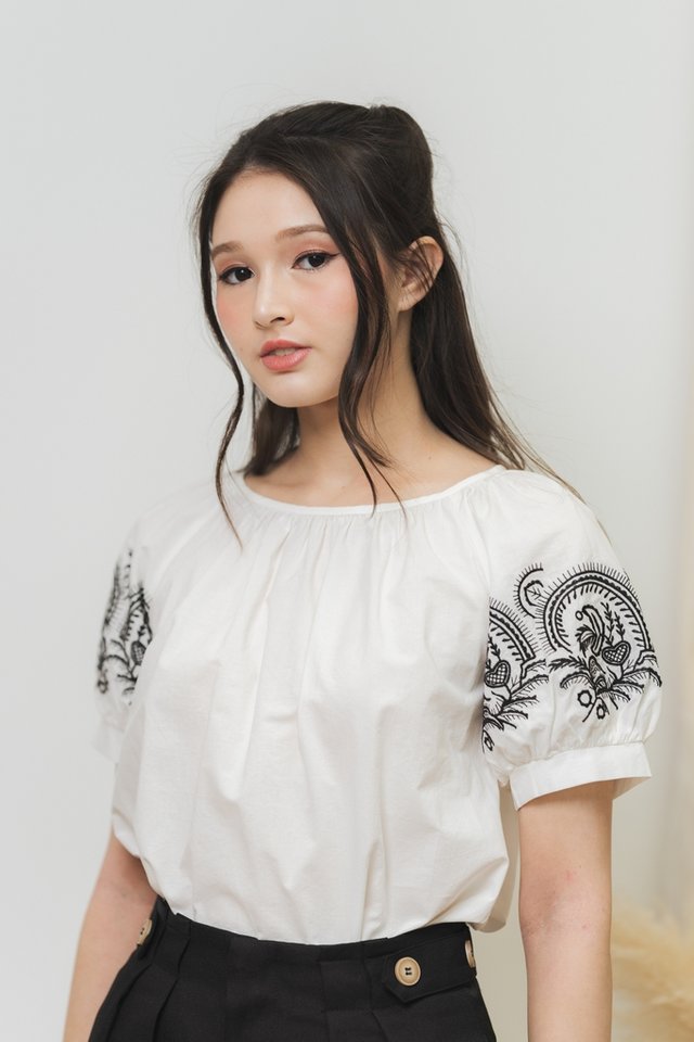 Josette Embroidery Sleeve Top in White