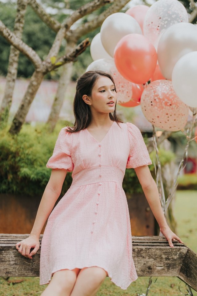 Diane V-Neck Textured Dress in Pink (S)