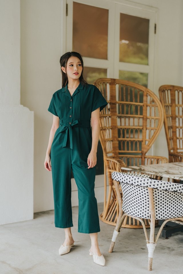 Norbury Button Down Jumpsuit in Pine Green