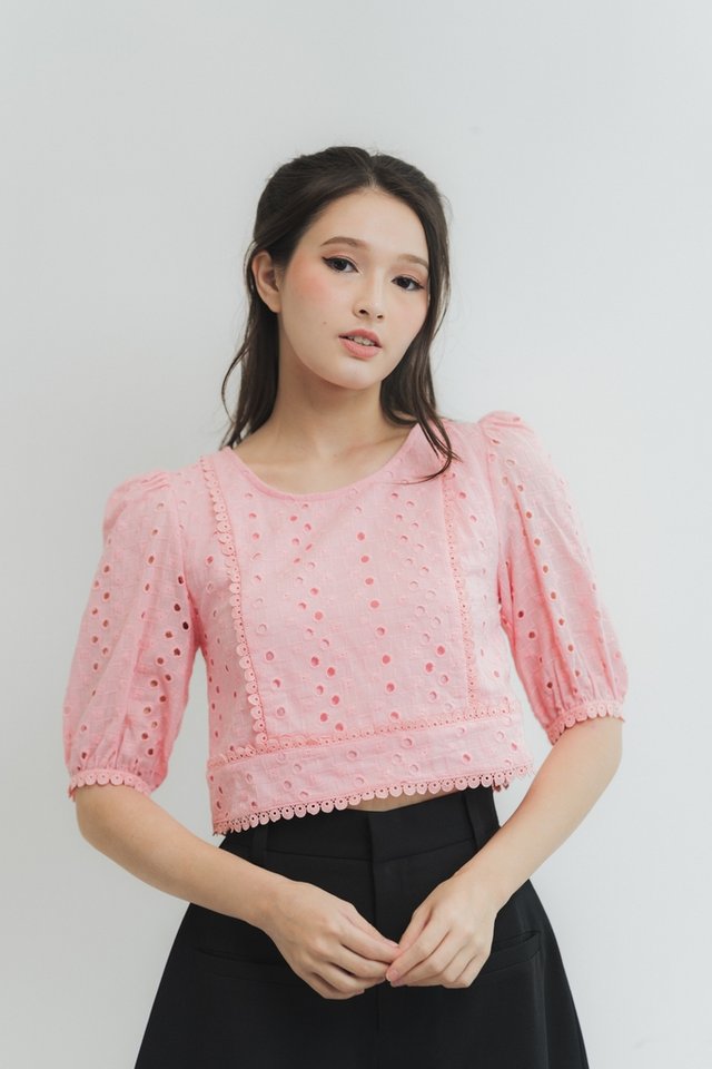 Nadine Eyelet Top in Pink (XS)