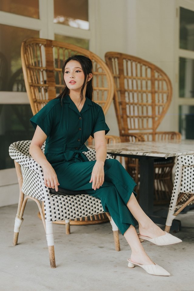 Norbury Button Down Jumpsuit in Pine Green