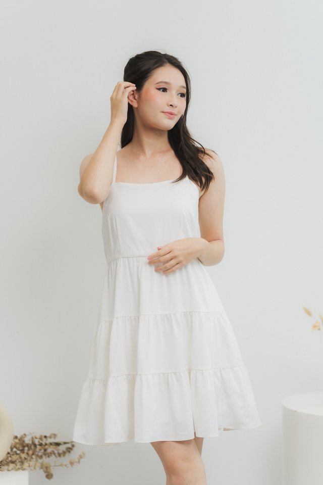 Nathalia Tiered Camisole Dress in White 