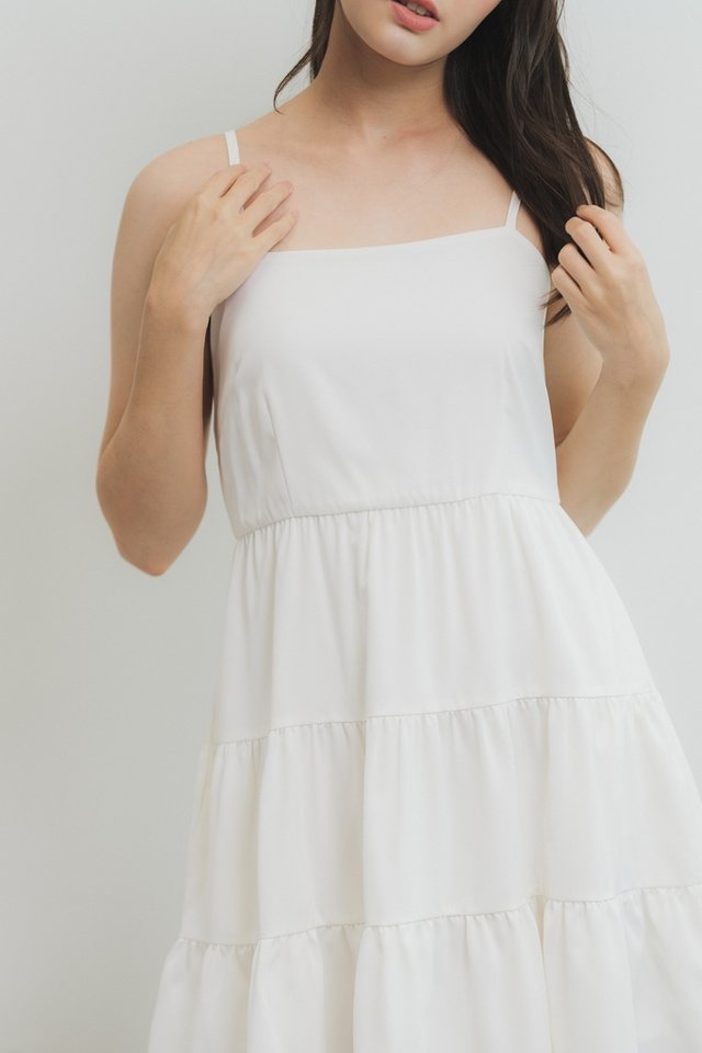 Nathalia Tiered Camisole Dress in White 