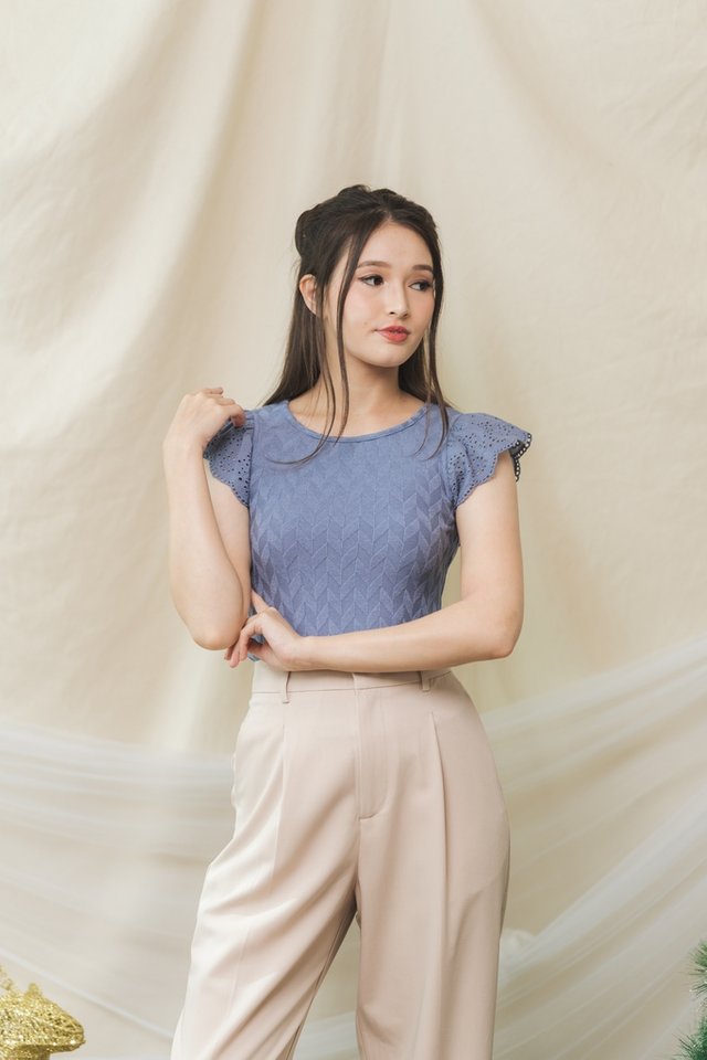 Alize Knit Eyelet Top in Blue