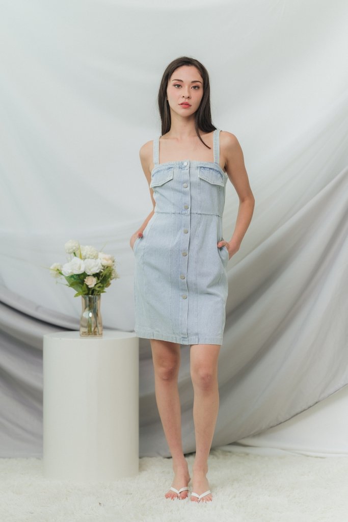 Esta Denim Button Dress in Light Wash (XS)