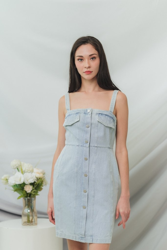 Esta Denim Button Dress in Light Wash (XS)