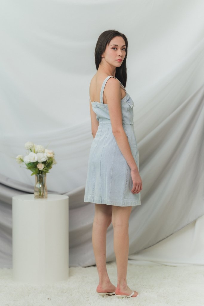 Esta Denim Button Dress in Light Wash (XS)
