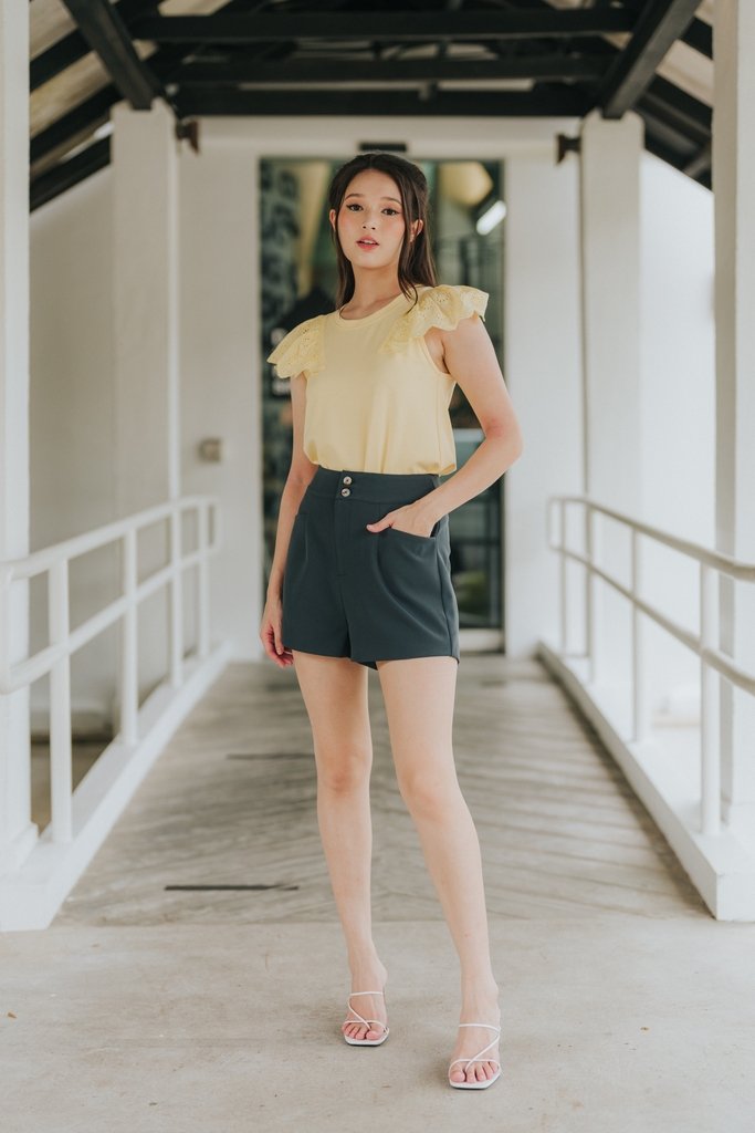 Harlow Button Pocket Shorts in Gunmetal Grey (XS)