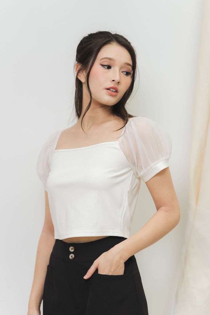 Aida Organza Sleeve Top in Off-White