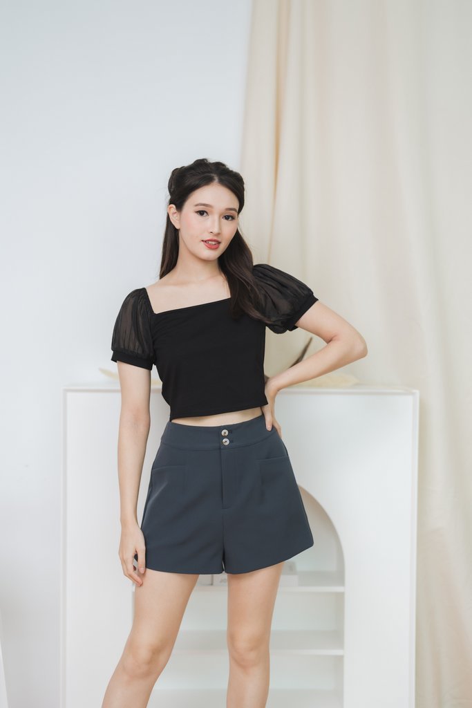 Harlow Button Pocket Shorts in Gunmetal Grey (XS)