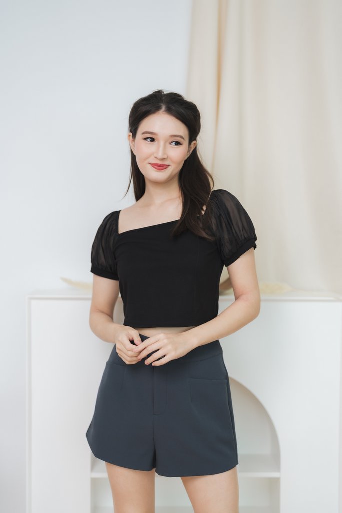Aida Organza Sleeve Top in Black (XS)