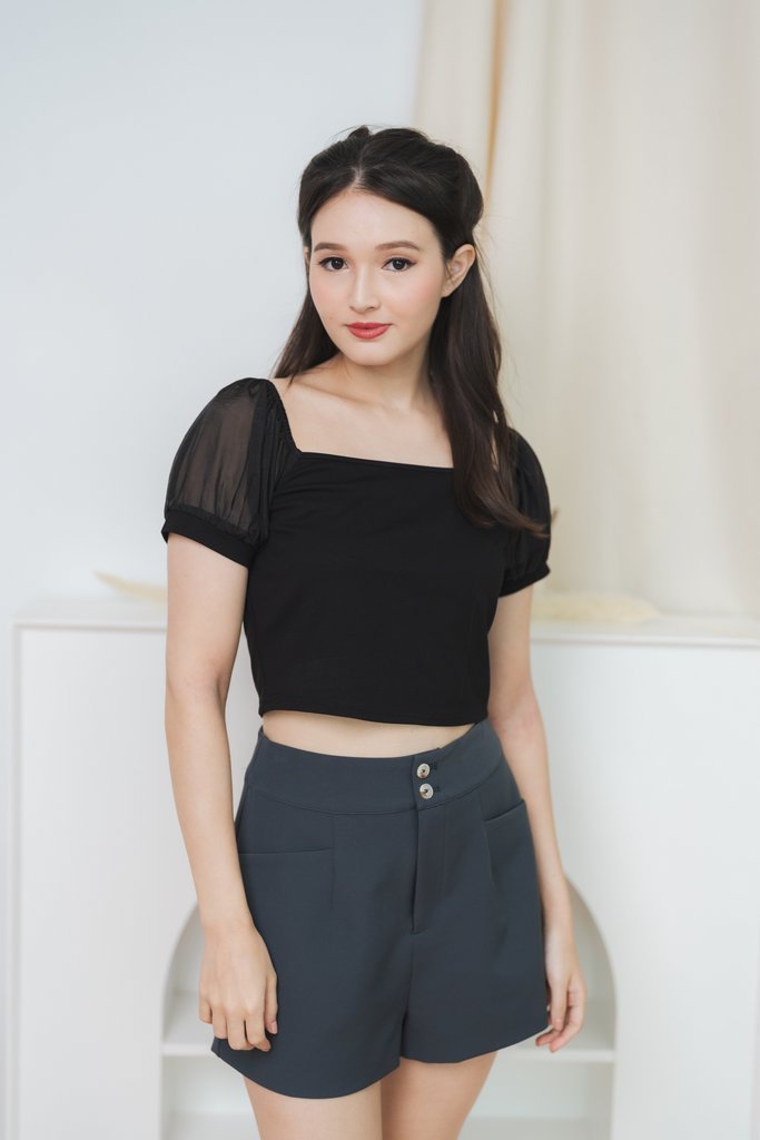 Aida Organza Sleeve Top in Black (XS)