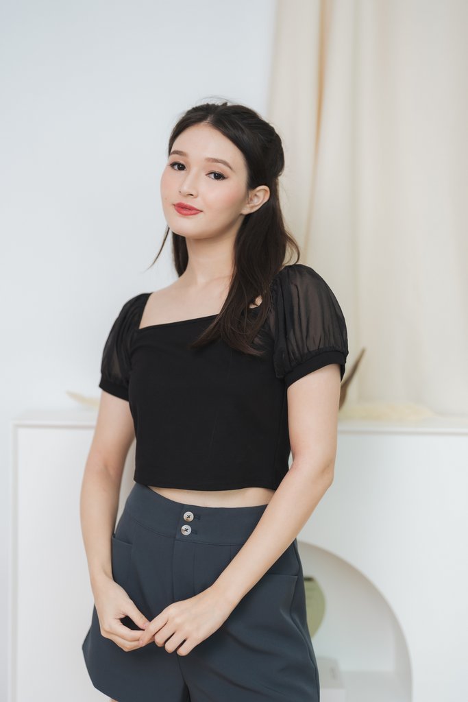 Aida Organza Sleeve Top in Black (XS)