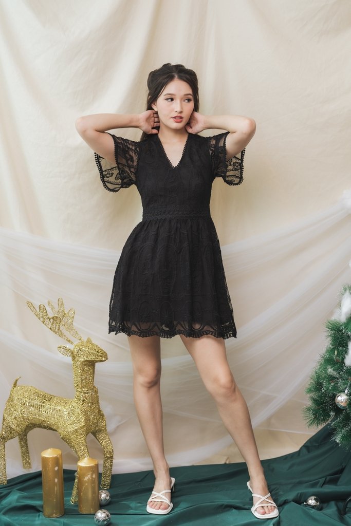 Ember Embroidery Mesh Dress Romper in Black (XS)