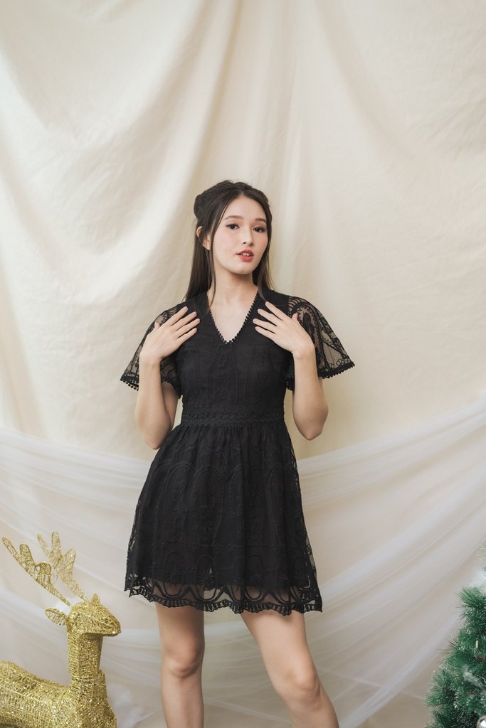 Ember Embroidery Mesh Dress Romper in Black (XS)