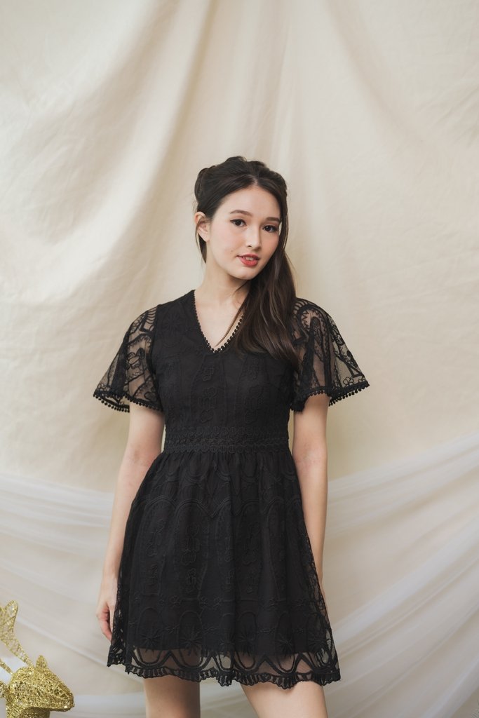 Ember Embroidery Mesh Dress Romper in Black (XS)