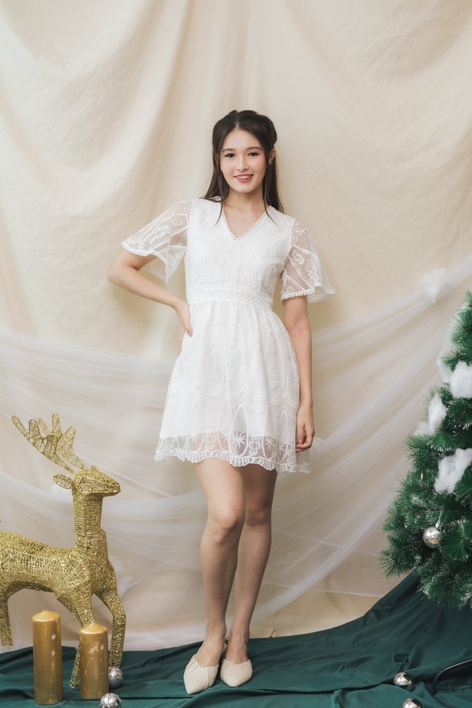 Ember Embroidery Mesh Dress Romper in White (XS)